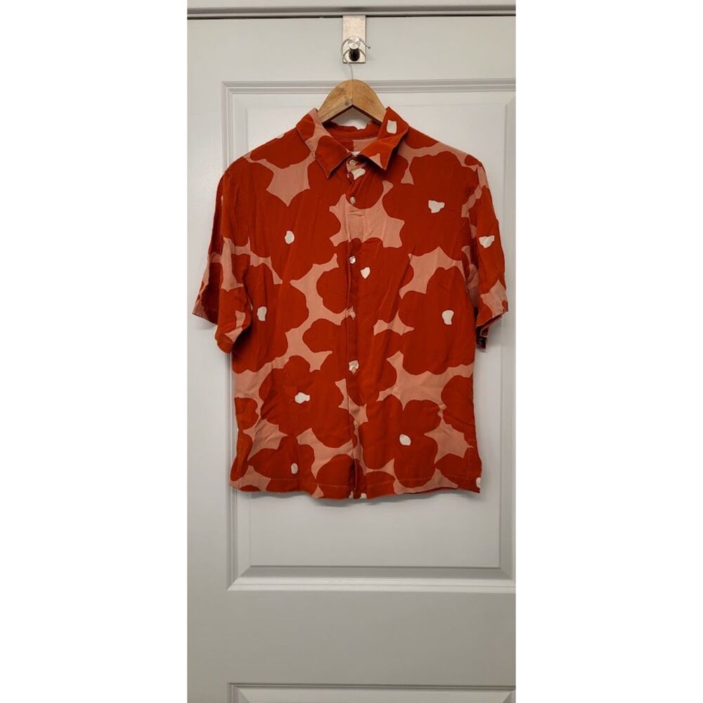 Sandro Paris Orange Floral Viscose Shirt Retro 70s Resort Button Up Mens Sz. M